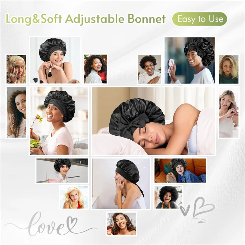 Luxury Satin Sleep Bonnet for Natural Hair – Adjustable Night Cap for Women"