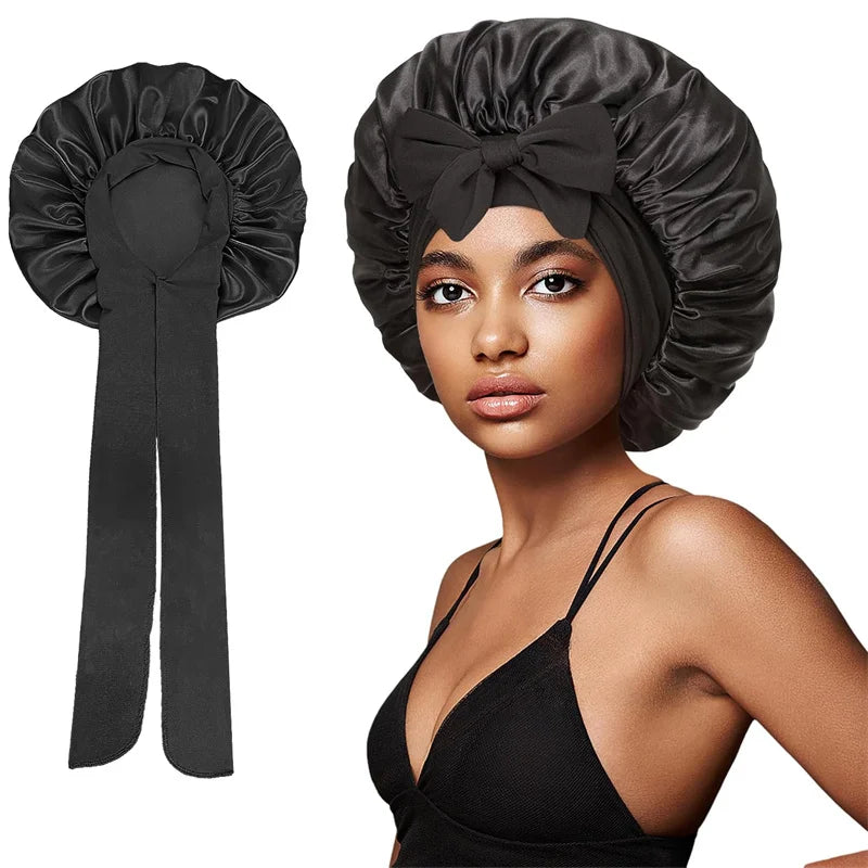 Luxury Satin Sleep Bonnet for Natural Hair – Adjustable Night Cap for Women"