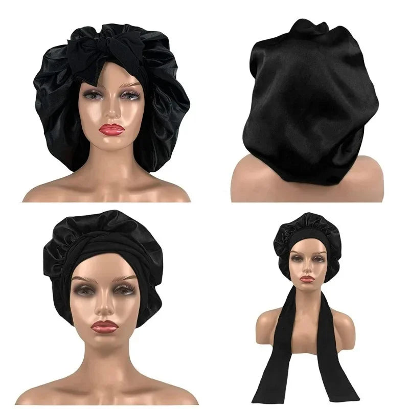 Luxury Satin Sleep Bonnet for Natural Hair – Adjustable Night Cap for Women"