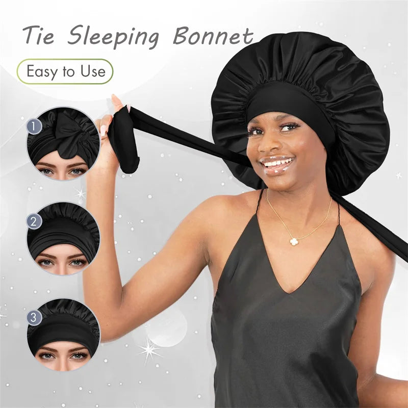 Luxury Satin Sleep Bonnet for Natural Hair – Adjustable Night Cap for Women"