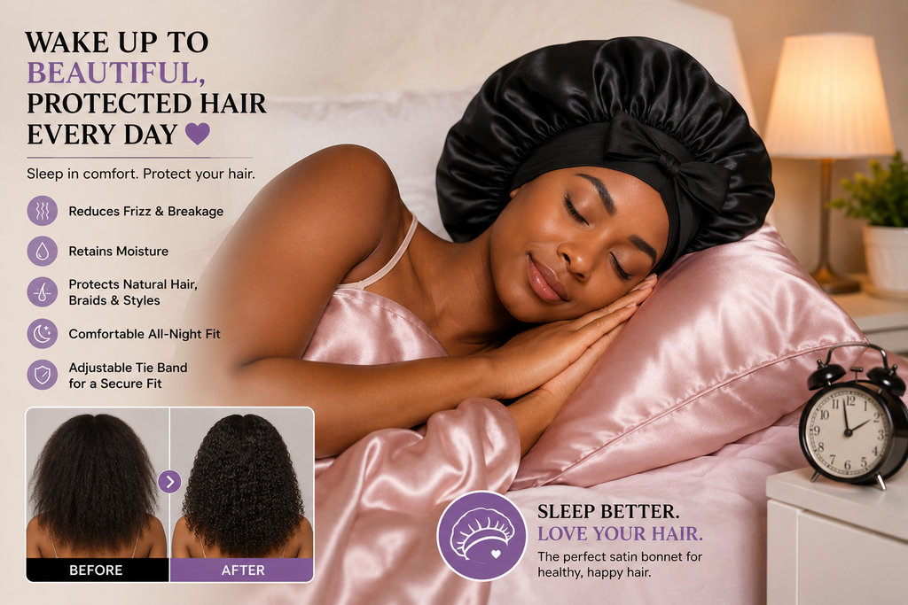 Luxury Satin Sleep Bonnet for Natural Hair – Adjustable Night Cap for Women"
